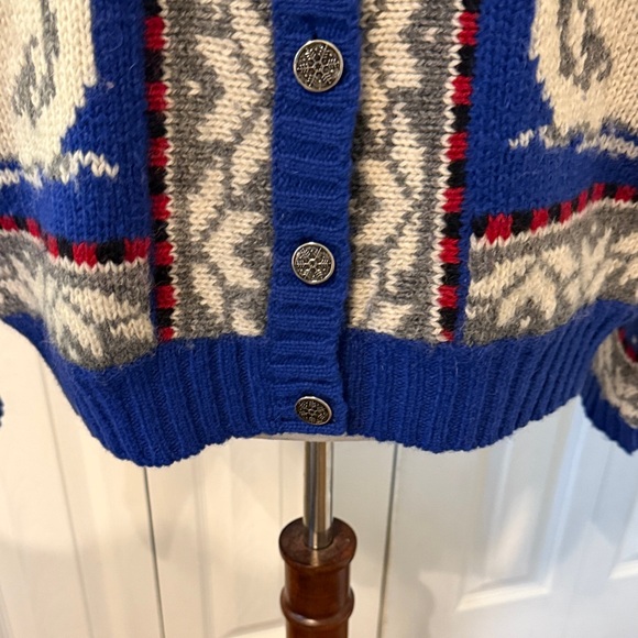 Woolrich Snowman Cardigan Sweater – Blue Knit Winter Holiday 100% Sz M - Picture 5 of 12